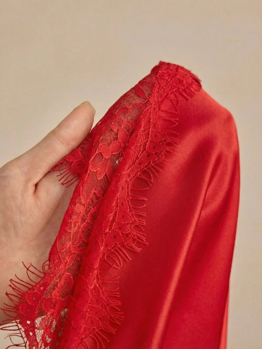 Red Sexy Women's French Chic Lace detailed Spaghetti Strap Nightgown